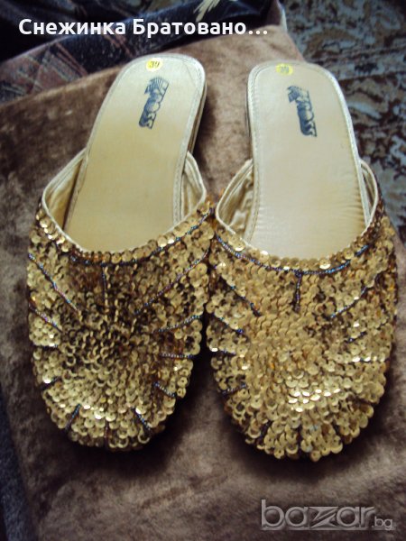 Дамски чехли с паети, снимка 1