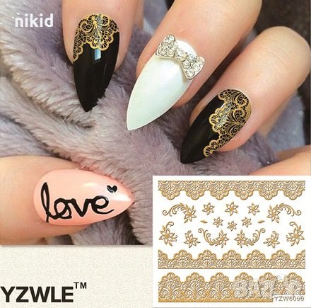 YZW-6009 лист златни лепенки за нокти маникюр декорация украса, снимка 1