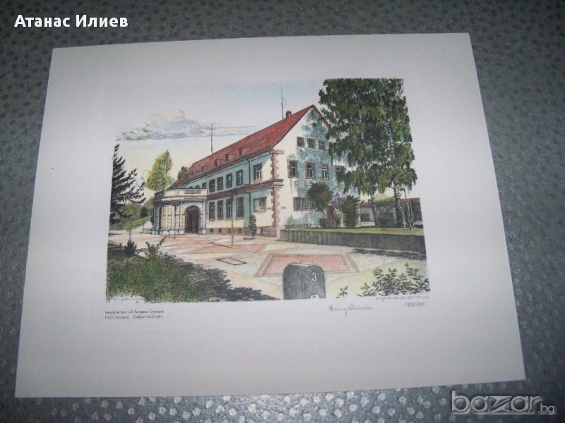 "Седалище на американското командване в Европа" гравюра подписана, снимка 1