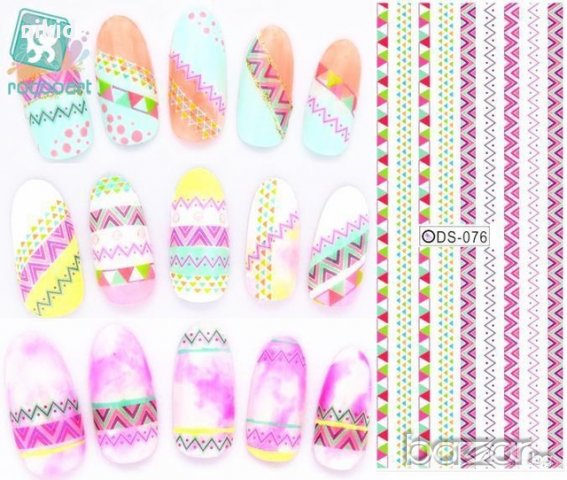 триъгълници ленти ds-076 лист татос ваденки водни стикери за нокти маникюр декорация