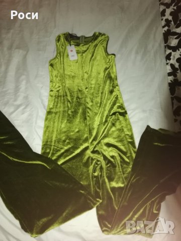 Нов дамски гащеризон зелен плюш -  размер С- М, 147 дължина, снимка 2 - Гащеризони - 25337394