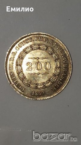 BRASILIA 200 Reis 1859 UNC SCARCE DATE , снимка 2 - Нумизматика и бонистика - 21355592