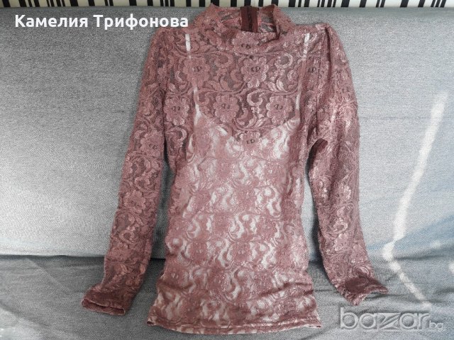 Дантелена блуза пепел от рози с изрязан гръб, снимка 7 - Туники - 21381204
