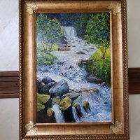 Маслена картина "Водопад" италиански художник, снимка 11 - Картини - 23022640