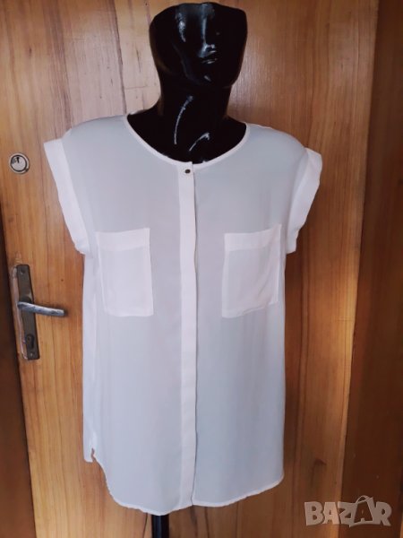 Бяла риза от шифон Л, снимка 1