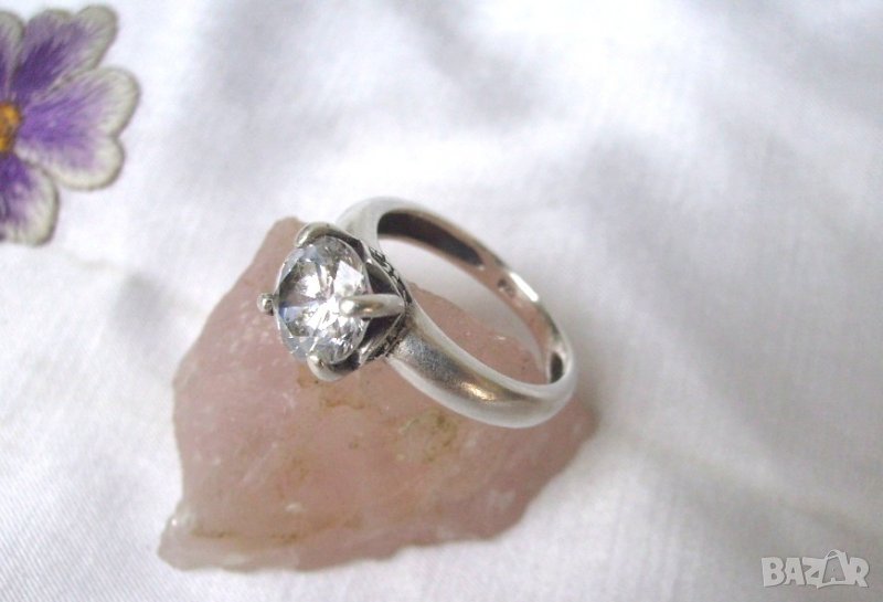 Старинен Сребърен Пръстен с Голям Първокачествен циркон, снимка 1