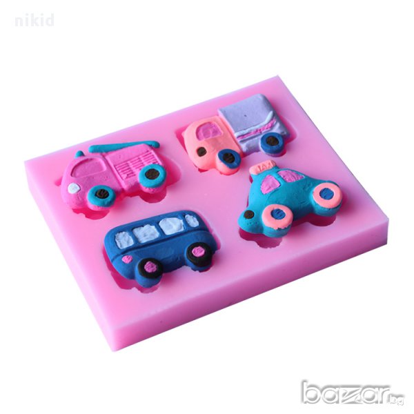 4 превозни средства автомобил кола автобус камион форма силиконов молд украса торта фондан шоколад, снимка 1