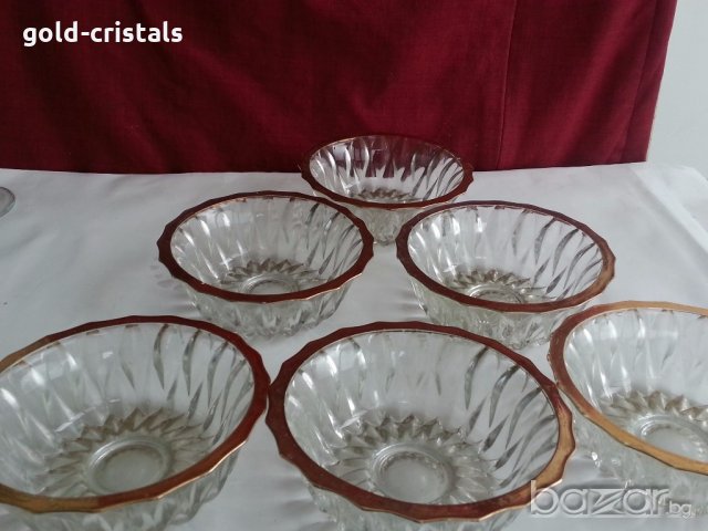 ретро кристални купички с златен кант, снимка 6 - Антикварни и старинни предмети - 20416901
