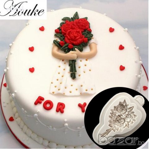 3D голям красив букет цветя силиконова форма молд украса декор торта фондан шоколад