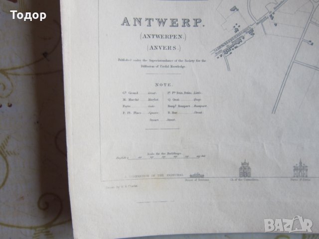 Стара карта Антверпен 1832, снимка 2 - Колекции - 25432699