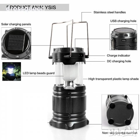 5800 Соларна къмпинг лампа с USB зарядно, снимка 2 - Къмпинг осветление - 24975767