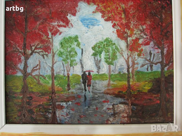 Автентична картина "В дъжда", снимка 3 - Картини - 24695151