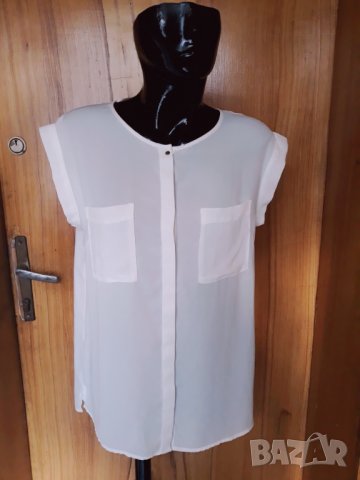 Бяла риза от шифон Л, снимка 1