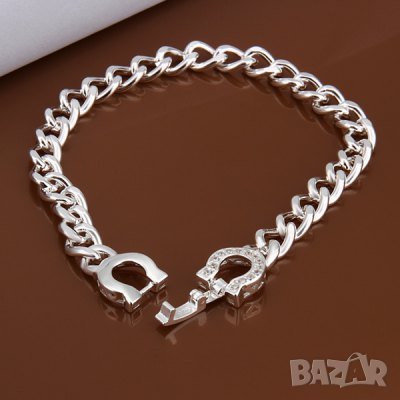 Стилна дамска гривна, верижка - посребрена, снимка 4 - Гривни - 25201488