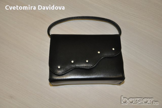 Бална черна кожена чанта