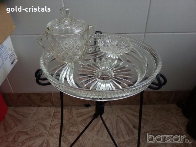  сгъваема масичка метал и кристален плот, снимка 7 - Антикварни и старинни предмети - 20415745