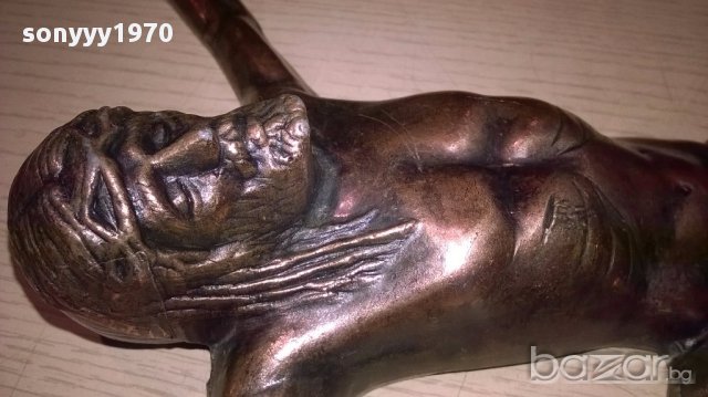 ГОЛЯМ Исус христос-35/24см мед/месинг/бронз-внос швеицария, снимка 5 - Антикварни и старинни предмети - 13741209