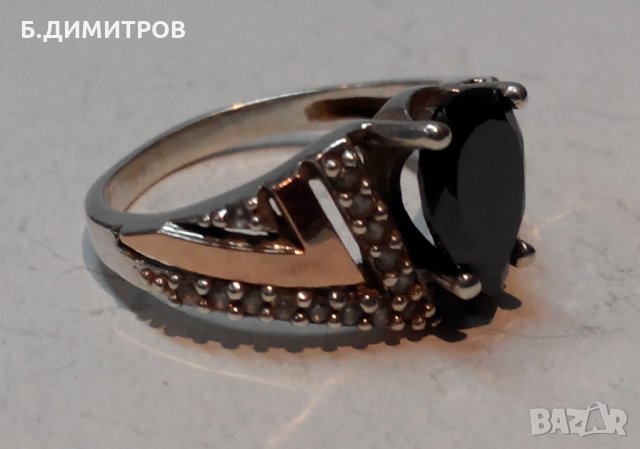 Стар сребърен руски СССР пръстен с оникс цирконий и злато, снимка 9 - Пръстени - 22794732