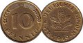 Монети с номинал 10 пфениг отсечени през различни години 