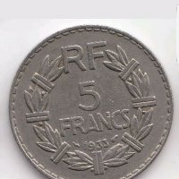 FRANCE  1933  5 Francs, снимка 2 - Нумизматика и бонистика - 20170562