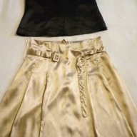 Черен сатенен потник с гол гръб и сатенена пола, цвят шампанско, М размер, снимка 1 - Поли - 15334285