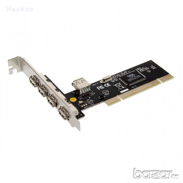 5 Ports Usb 2.0 Usb2 Pci Card Controller Adaptor, Usb хъб, разклонител, снимка 1