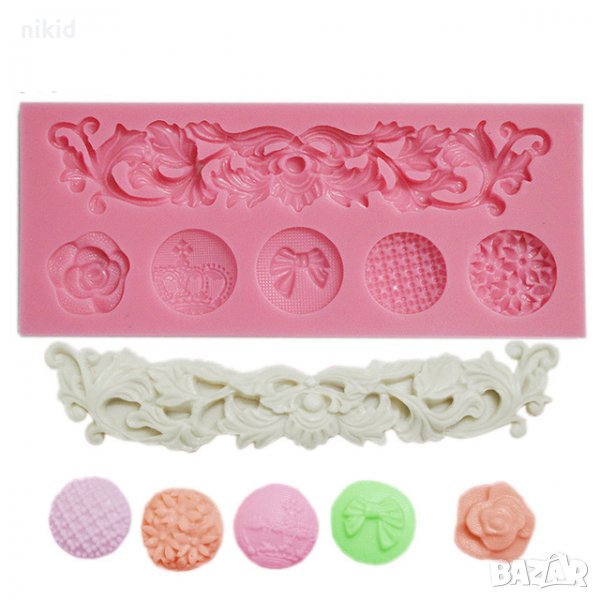 Класически орнамент с 5 релефни кръгчета силиконов молд форма декорация торта фондан шоколад и др., снимка 1