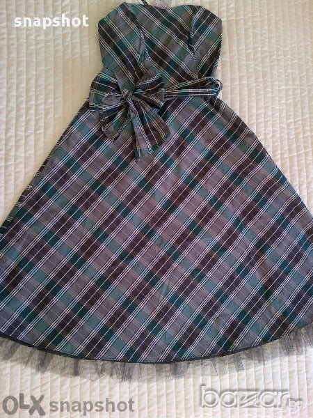 Нова Рокля Тафта Зелено бяло Черно Сиво, снимка 1