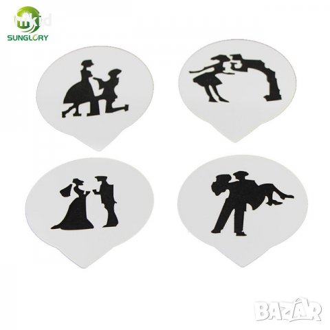 4 двойки младоженци малки стенсил шаблон спрей за бисквитки чаша украса кекс декорация пудра захар, снимка 2 - Други - 21917676