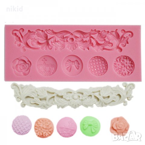 Класически орнамент с 5 релефни кръгчета силиконов молд форма декорация торта фондан шоколад и др.