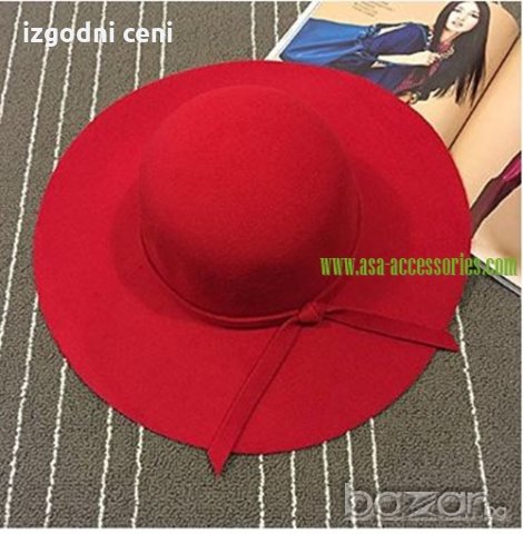 Дамска шапка с голяма периферия - червена, снимка 6 - Шапки - 19368475