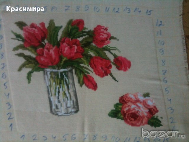 Гоблен"Ваза с червени цветя", снимка 1 - Гоблени - 11452739