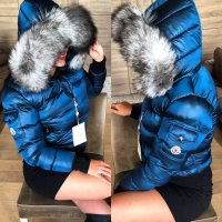 Дамско яке с естествена лисица синьо Moncler, снимка 1 - Якета - 23043644