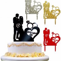4 цвята младоженци с букет и халка за сватба пластмасов топер украса табела сватбена торта, снимка 1 - Сватбени аксесоари - 19312263