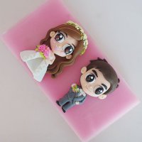 Анимирани младоженци Булка Младоженец сватба силиконов молд форма торта фондан шоколад гипс , снимка 1 - Форми - 21438554