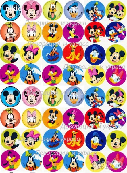 Мики Мини Маус и приятели лист  3 см лепенки стикери за украса и декорация торта самозалепващи , снимка 1