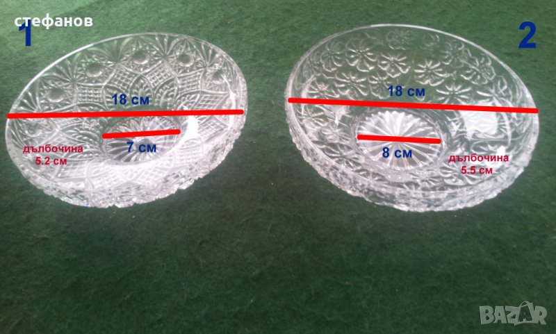 Две стъклени фруктиери различна шарка, снимка 1