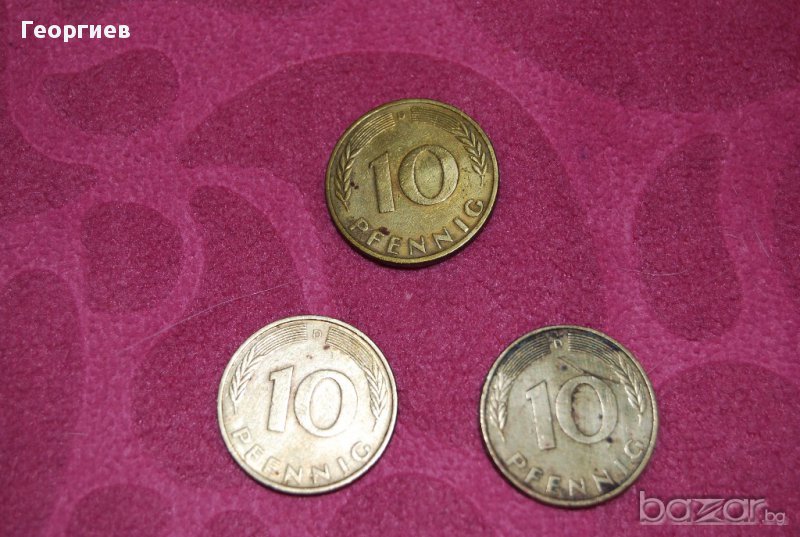 10 пфенинга Германия 1950,1990,1992 буква Д, снимка 1