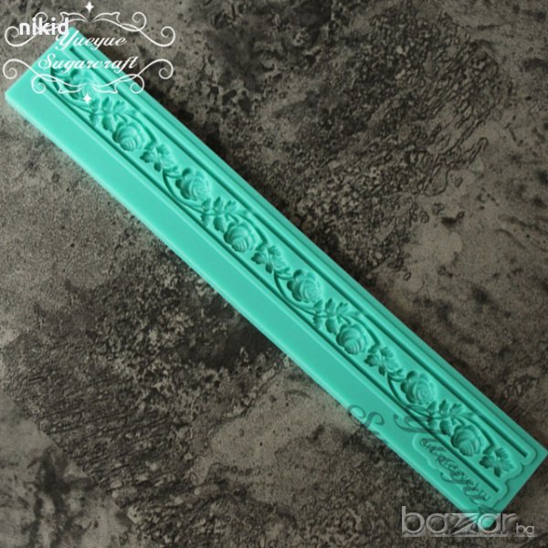 Лента от розички с листа ивица борд кант силиконов молд форма за украса торта фондан, снимка 1