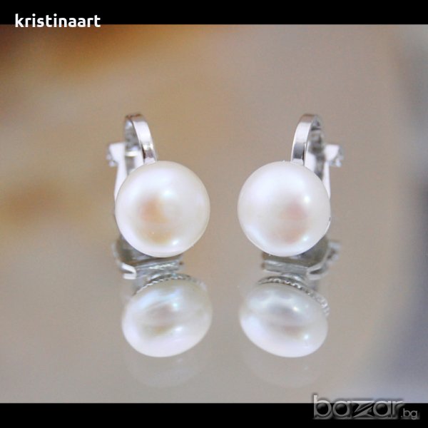 Обеци с естествени  перли на клипс, клac АA,, снимка 1