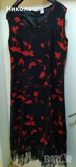 Дълга черна рокля с червени цветя.L/XL, снимка 1
