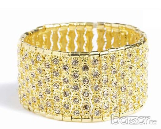 ПРОМО ! Широка позлатена гривна с камъни, снимка 1