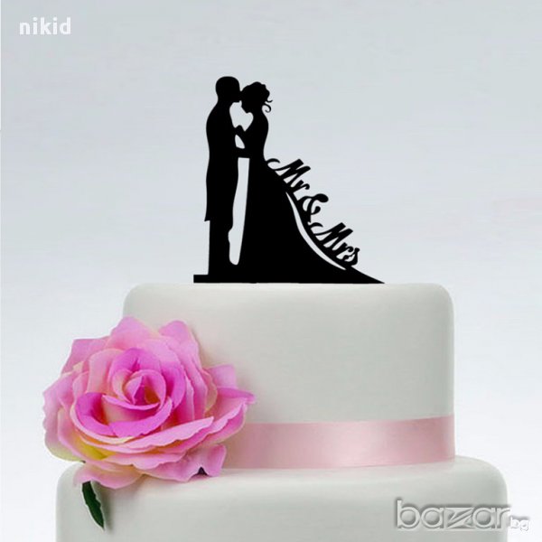 топер украса табела за сватбена сватба торта двойка целувка  Mr &Mrs Тя и Той извит надпис, снимка 1