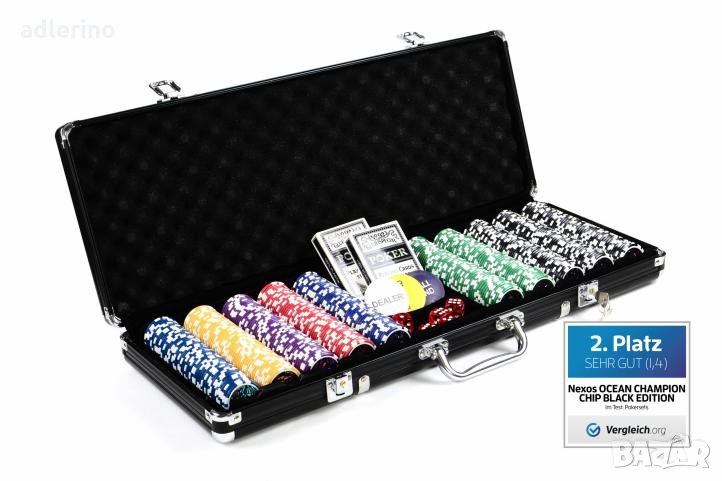 Комплект за Покер, куфар, чипове, зарове, тестета, 500 чипа, черен вариант, специално издание, снимка 1