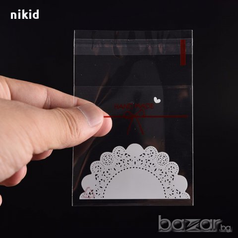 50 бр прозрачни дантела надпис hand made опаковъчни пликчета торбички за дребни сладки или др. по, снимка 2 - Други - 16867214