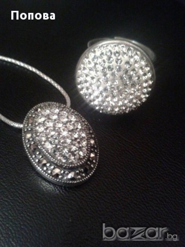 Масивен лукс сребърен комплект със Сваровски кристали и марказити, снимка 1 - Бижутерийни комплекти - 14356159