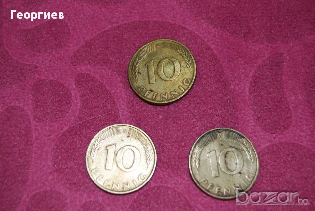 10 пфенинга Германия 1950,1990,1992 буква Д