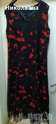 Дълга черна рокля с червени цветя.L/XL, снимка 1