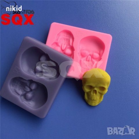 2 човешки черепа череп глави Halloween Хелоуин силиконов молд форма декор украса сладки фондан мъфин