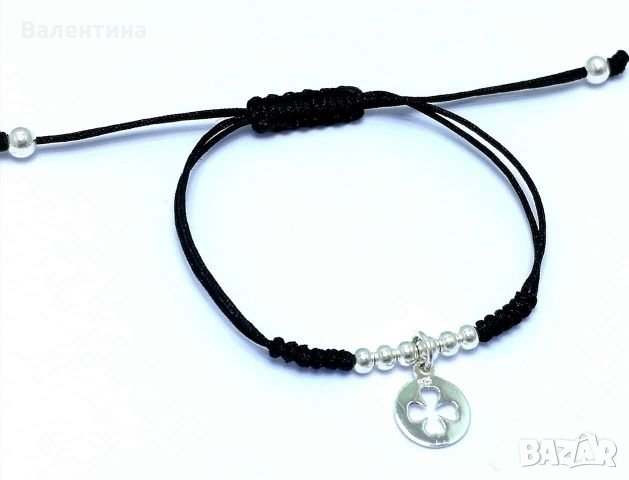 Дамска/детска гривна 925 сребърни елементи и сребърна детелина/късмет + ПОДАРЪК, снимка 1
